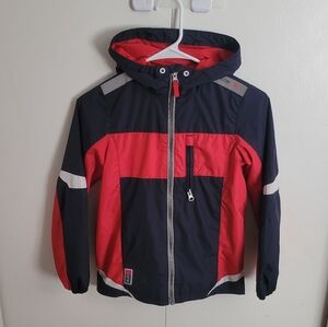 London Fog Kids Hooded Windbreaker Jacket – Red & Navy Size Small